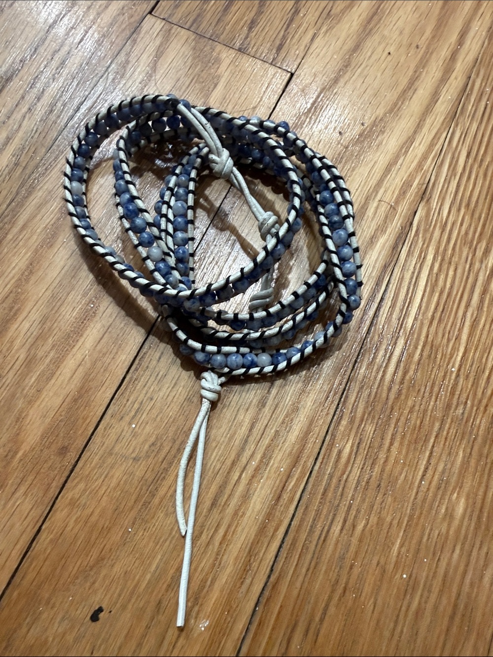 Men's Beaded Wrap Bracelet - Navy and Cream